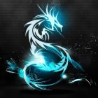 Blue Dragon Coiled Around Glowing Orb on Dark Textured Background