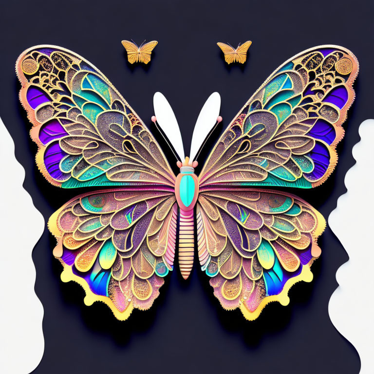Colorful Butterfly Digital Art with Gold, Purple, and Teal Wings