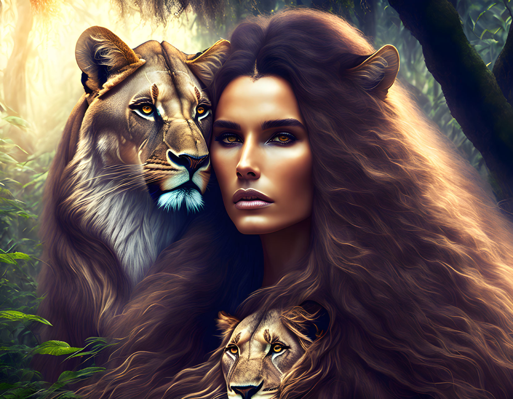 A woman and a lion