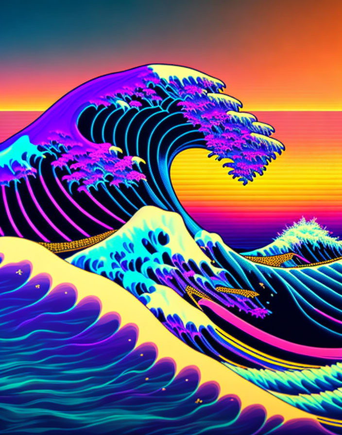 Colorful Stylized Wave Artwork with Neon Gradient Colors