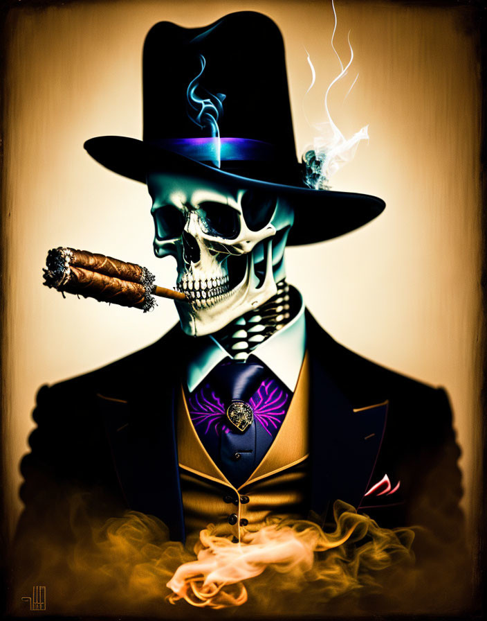 skeleton smoking cigar 
