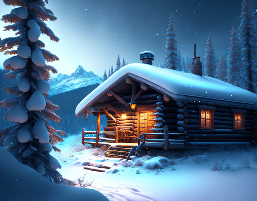 log cabin in winter