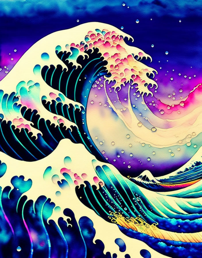 Colorful Psychedelic Wave Artwork with Dotted Texture