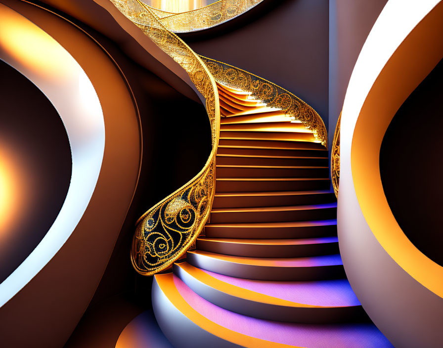 Multicolored Steps Spiral Staircase in Ornate Structure
