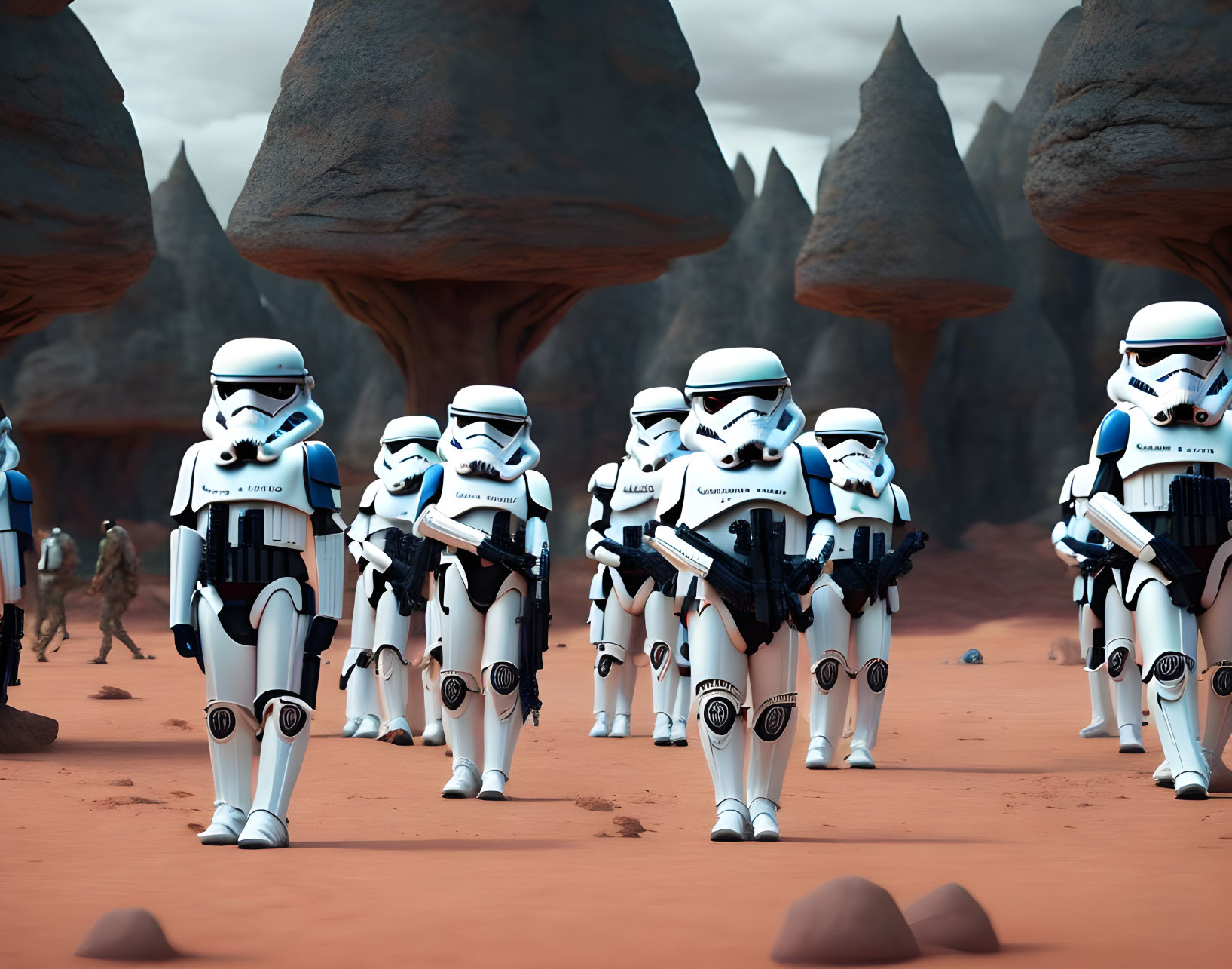 Stormtroopers Platoon Marching on Barren Planet