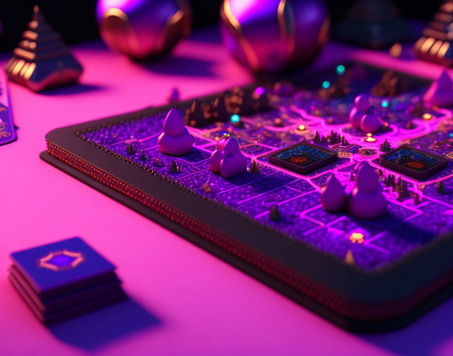 Intricate Fantasy Board Game with Purple Illumination