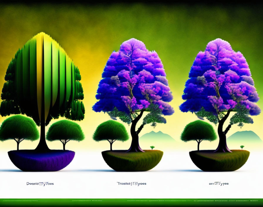 Digital Artwork: Three Stylized Trees on Gradient Background