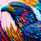 Colorful Digital Artwork: Eagle with Multicolored Feathers