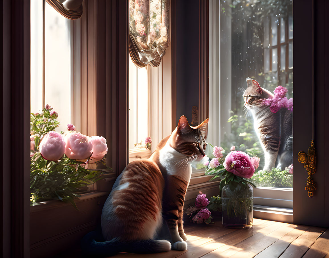 Cats and peonies