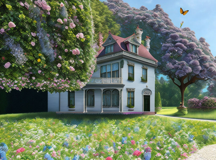 House among flowers
