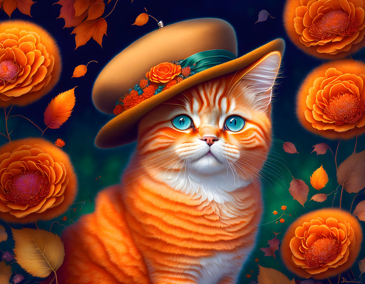 Autumn cat in a hat