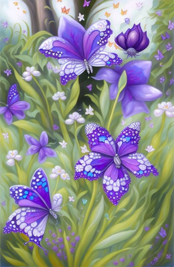 Vibrant Purple Butterflies in Serene Nature Scene