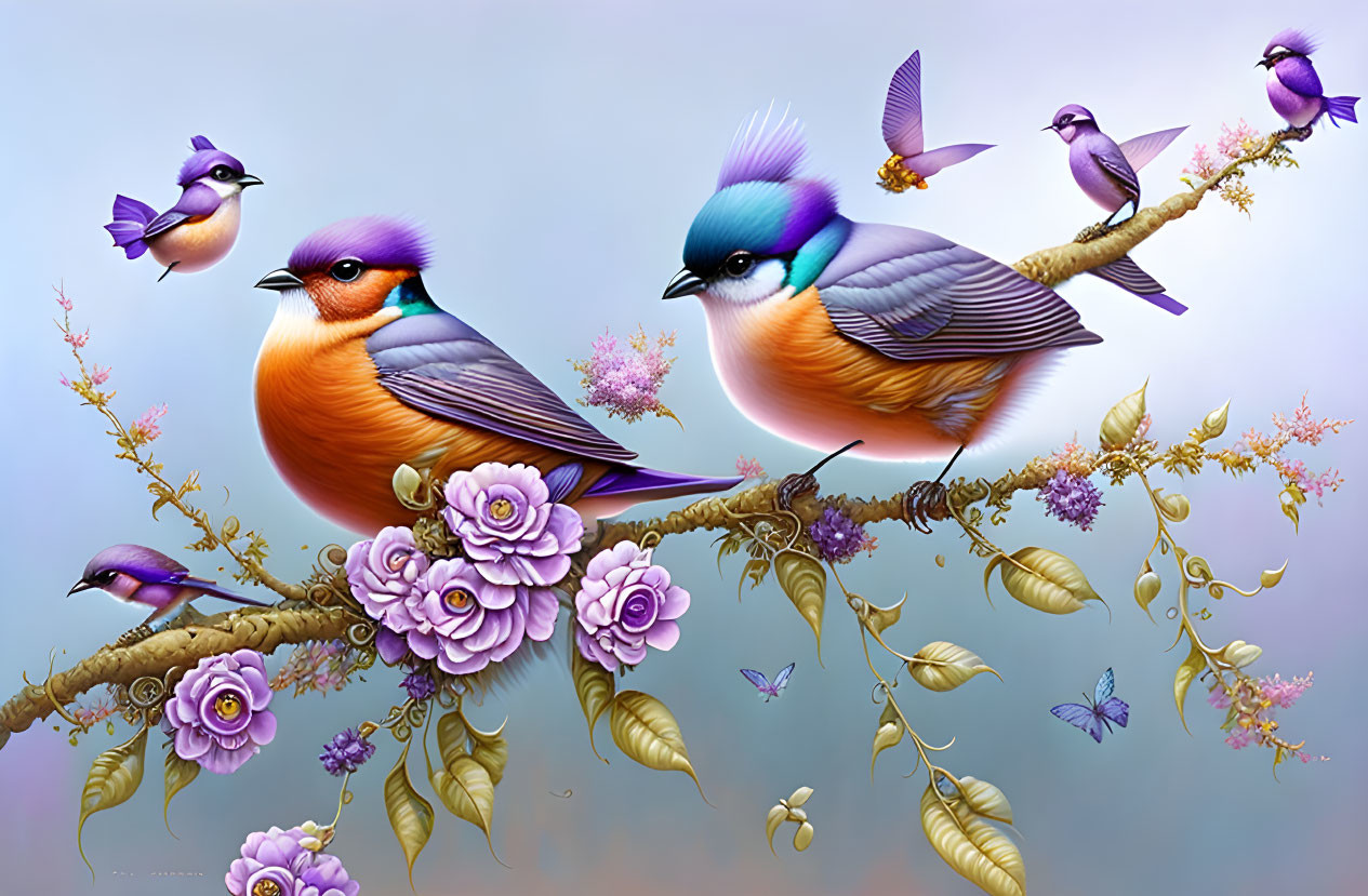 Purple Birds enjoying each others company