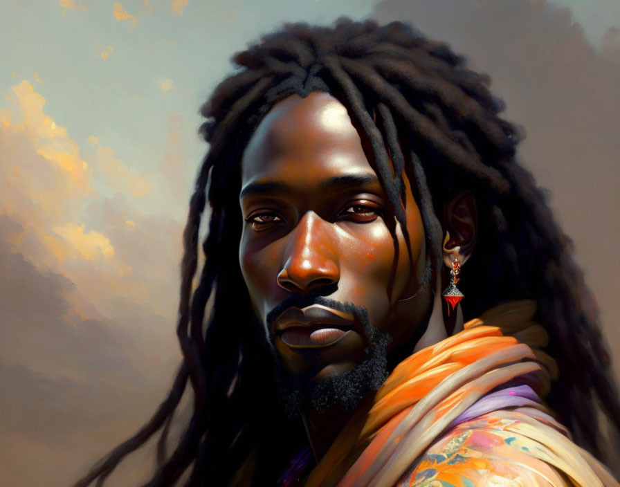 Man with Dreadlocks and Colorful Scarf in Portrait