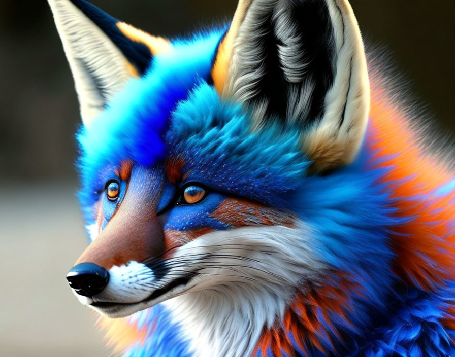 Vivid Blue and Orange Fox with Enhanced Colors