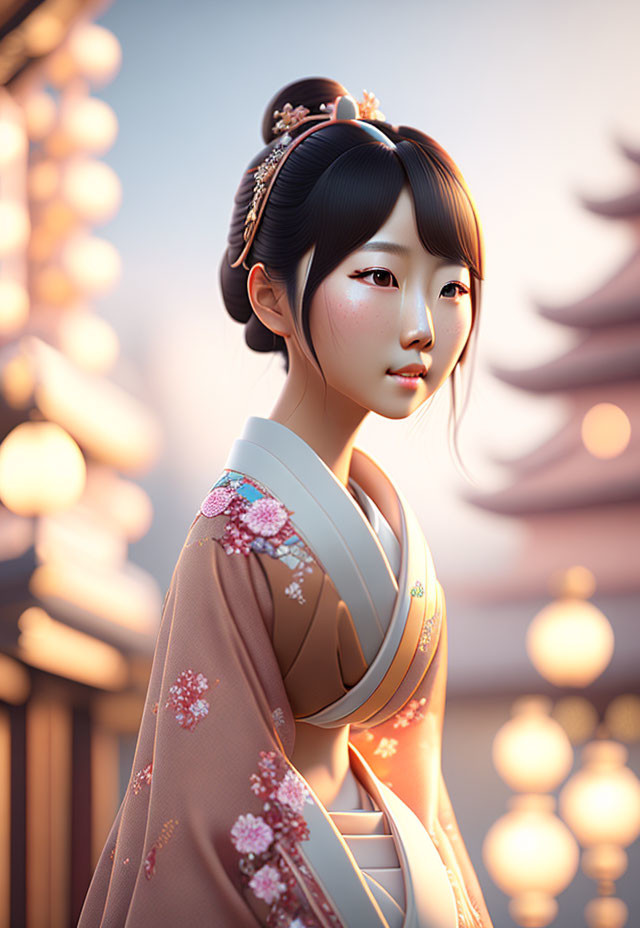 Traditional Asian Attire Woman in Cherry Blossom Setting