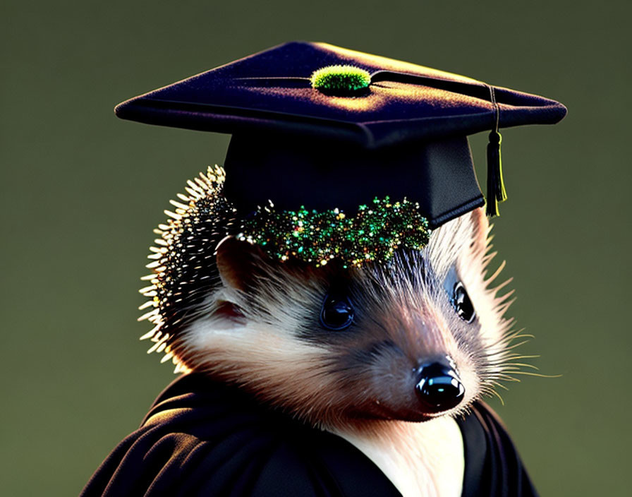 Hedgehog with Graduation Cap and Green Glitter Symbolizing Academic Achievement