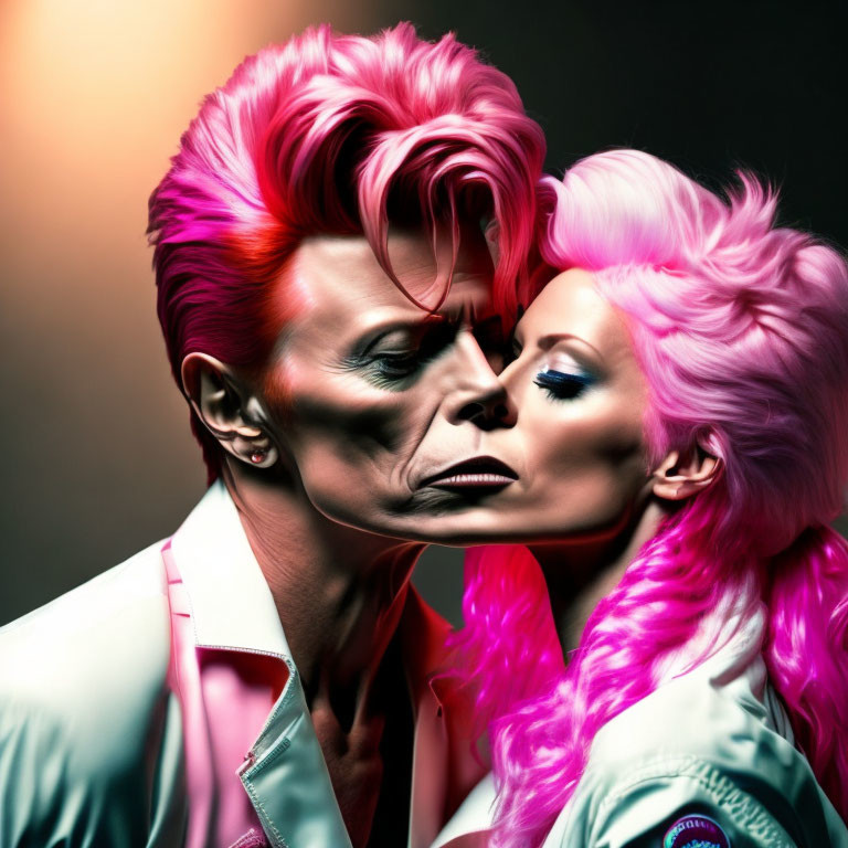 Vibrant Pink-Haired Individuals in Intimate Connection