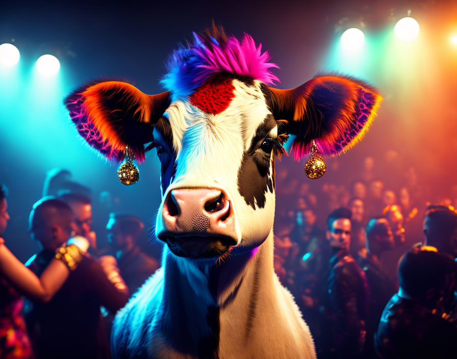 Cow partying in a club