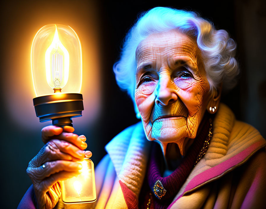 Old lady with a light