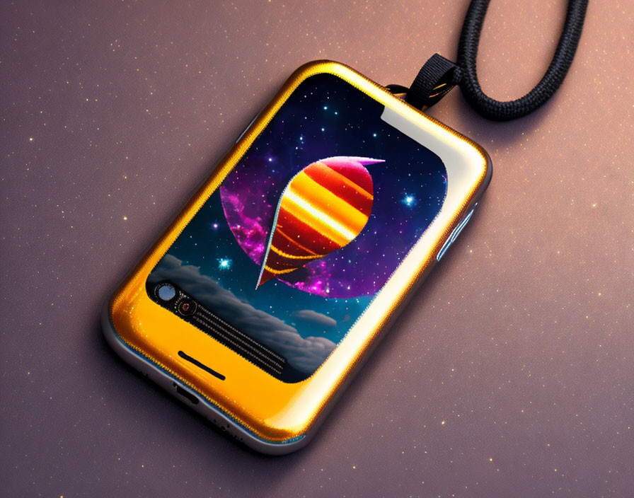 Space-themed Portable Music Player with Planet and Stars on Pink Background