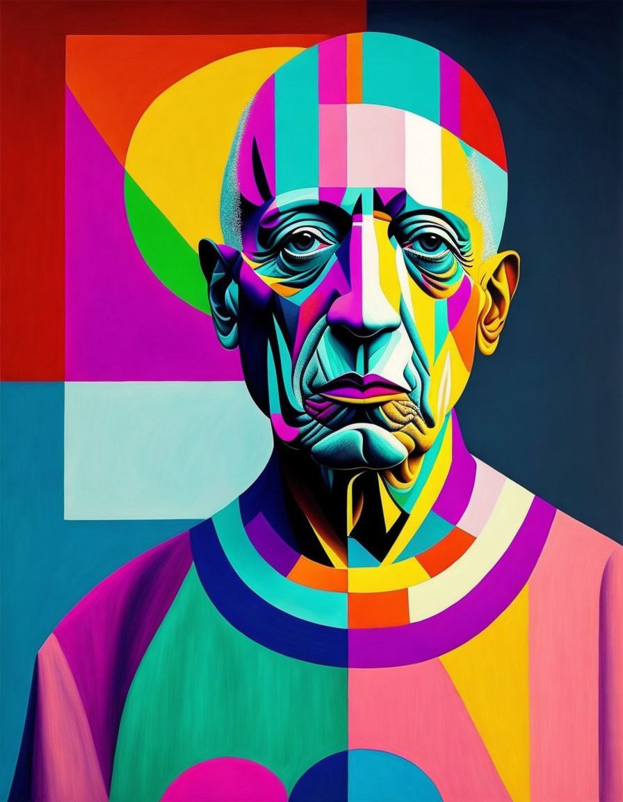 Vibrant Cubist-style Male Portrait with Geometric Patterns