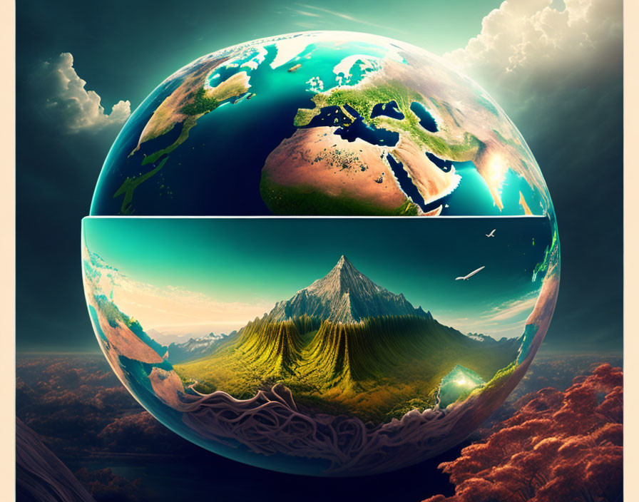 Surreal Earth image with space and vibrant landscape