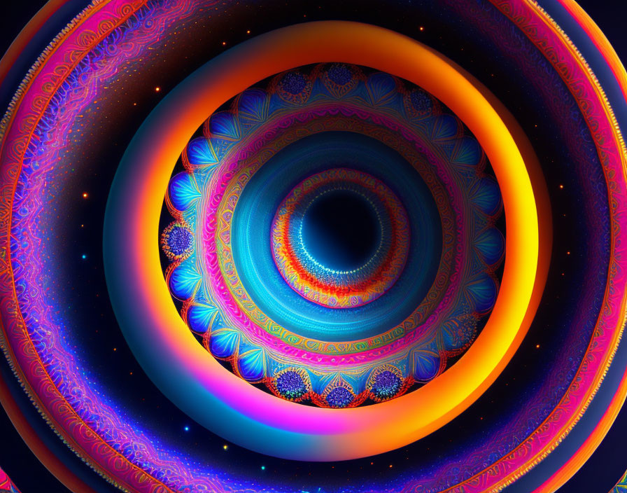 Colorful Fractal Image with Spiraling Design and Intricate Patterns