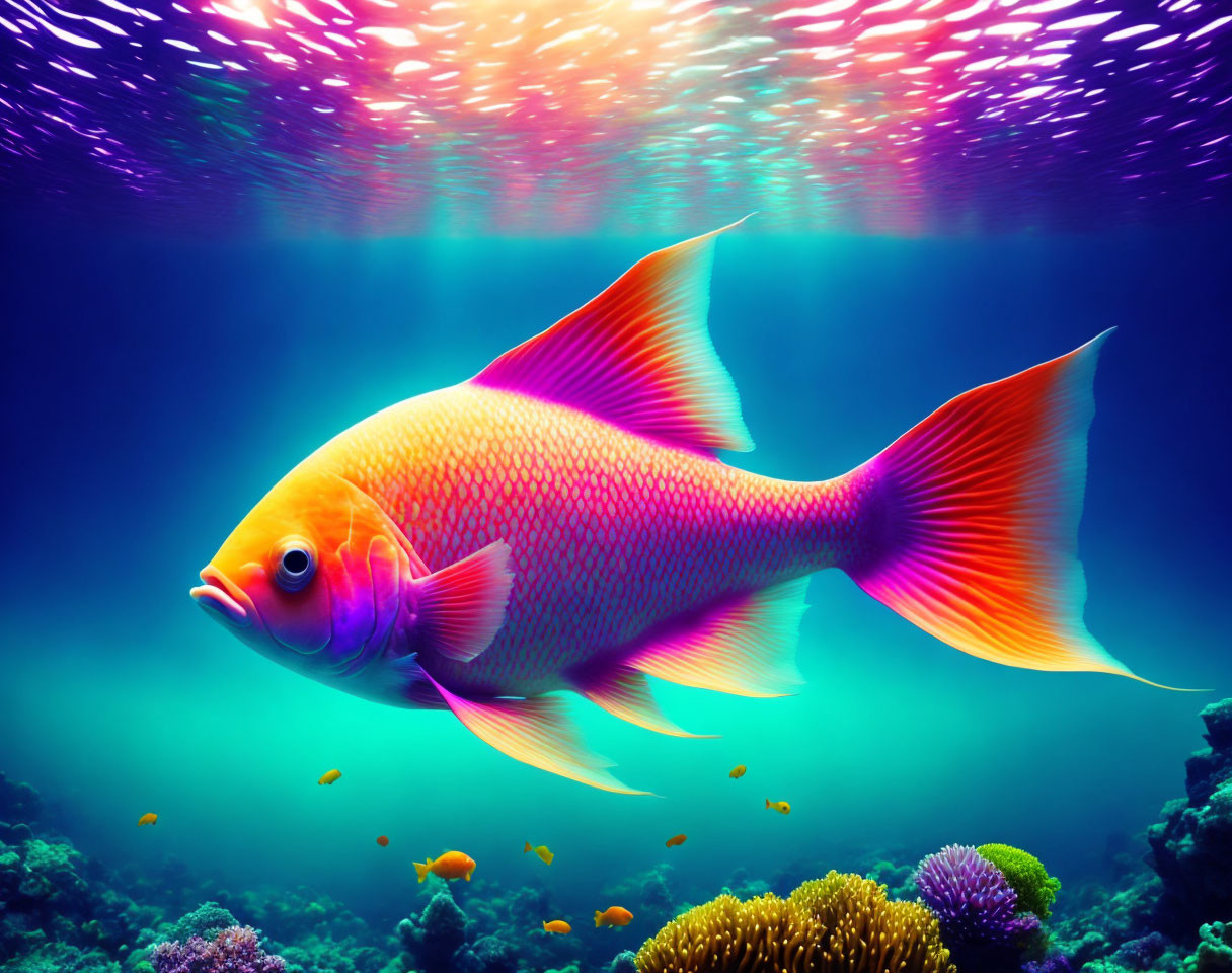 Colorful Orange Fish Swimming in Vibrant Underwater Coral Reef