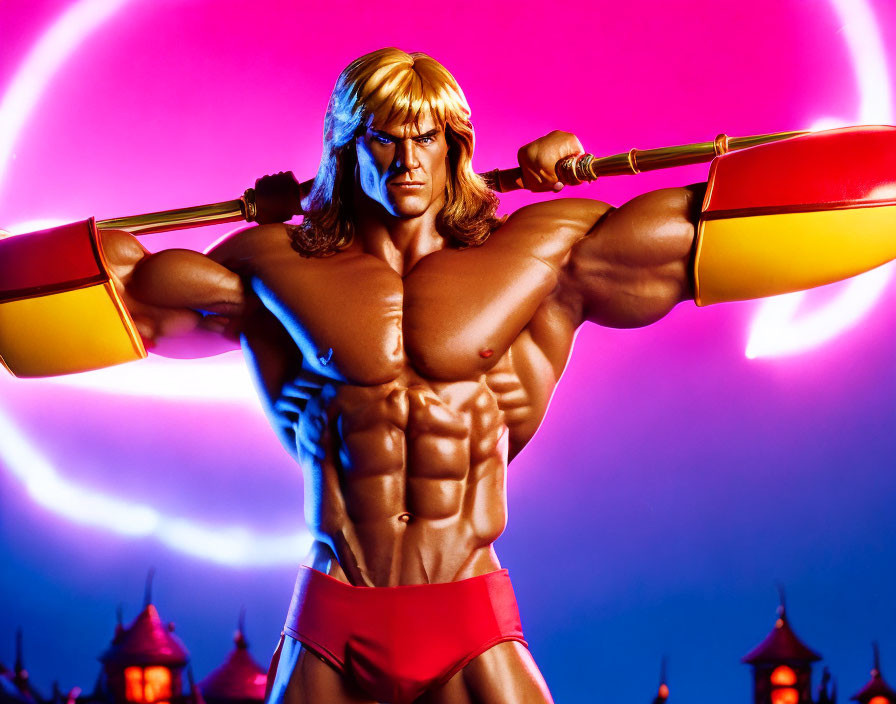 Blonde Action Figure in Red Shorts with Yellow Sword
