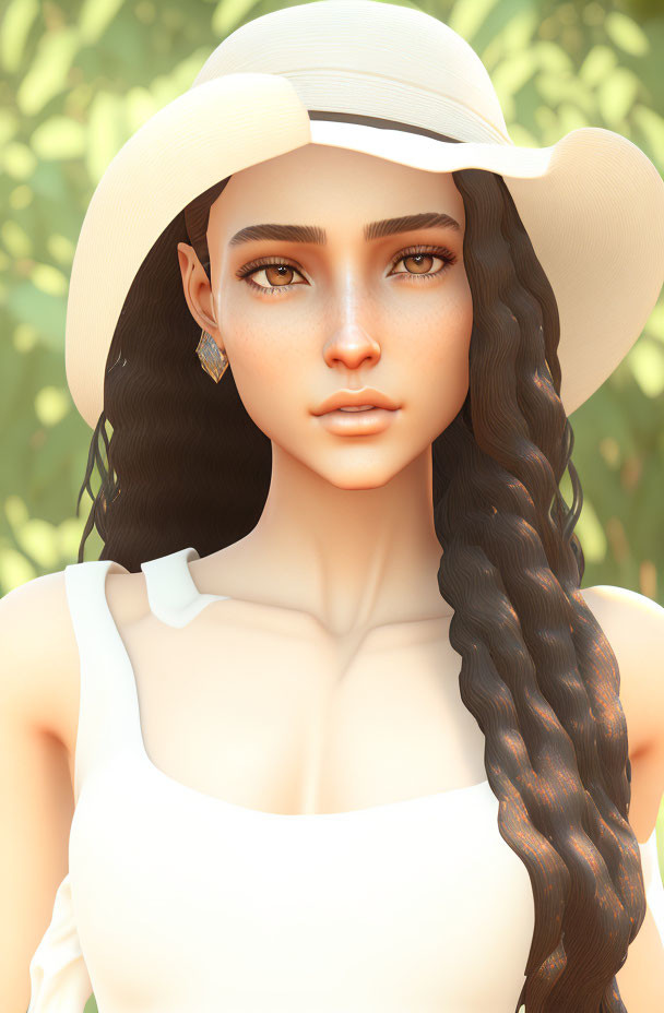 Woman with Sunhat and Braided Hair in Digital Portrait