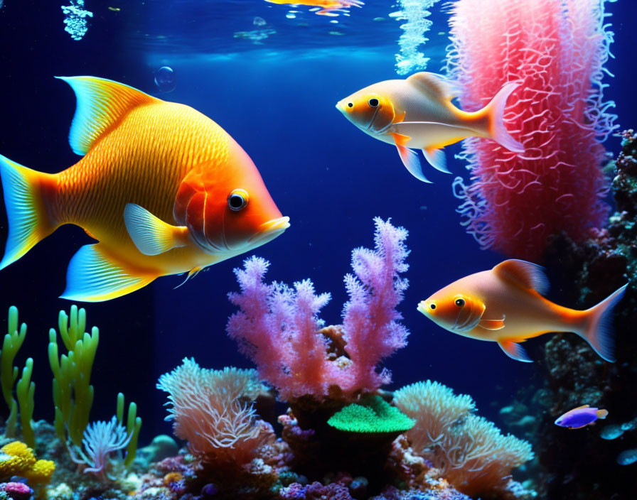 Colorful Fish and Coral Reefs in Deep Blue Underwater Scene