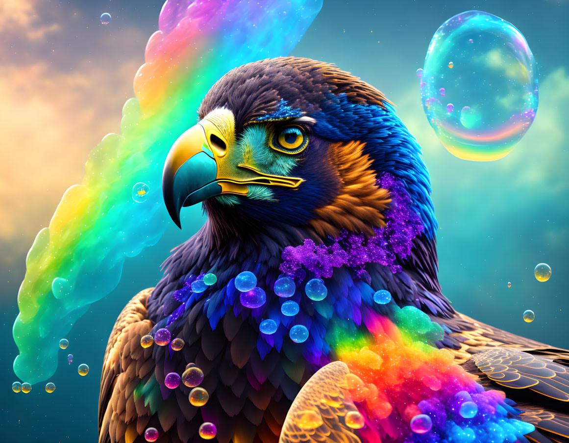 Colorful Eagle Art Against Soap Bubble Background