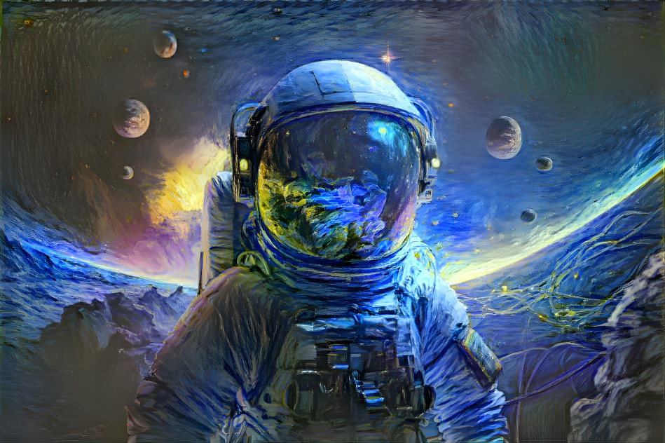 An astronaut in the style of Van Gogh