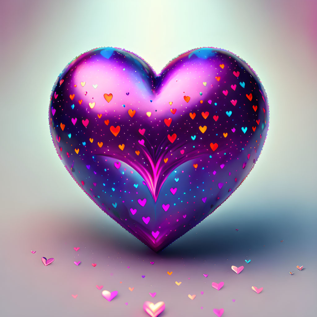 Colorful Cosmic Heart Surrounded by Stars and Hearts