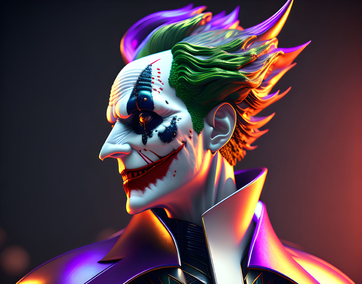 Vibrant Green-Haired Joker-Like Character on Dark Background