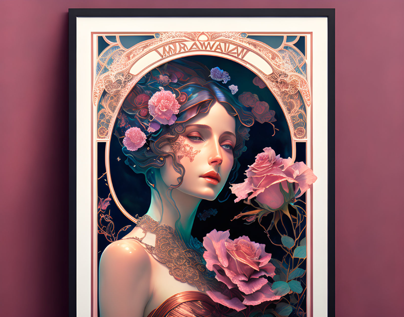Woman with floral adornments in Art Nouveau style