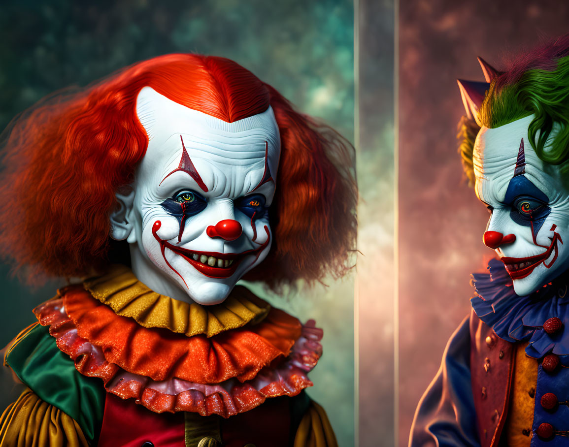 Colorful Clown Portraits Against Moody Background