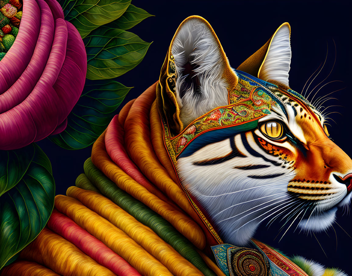 Majestic cat with ornate patterns in vibrant digital art
