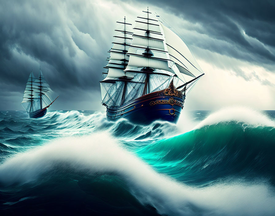 Sailing Ship on a stormy sea 