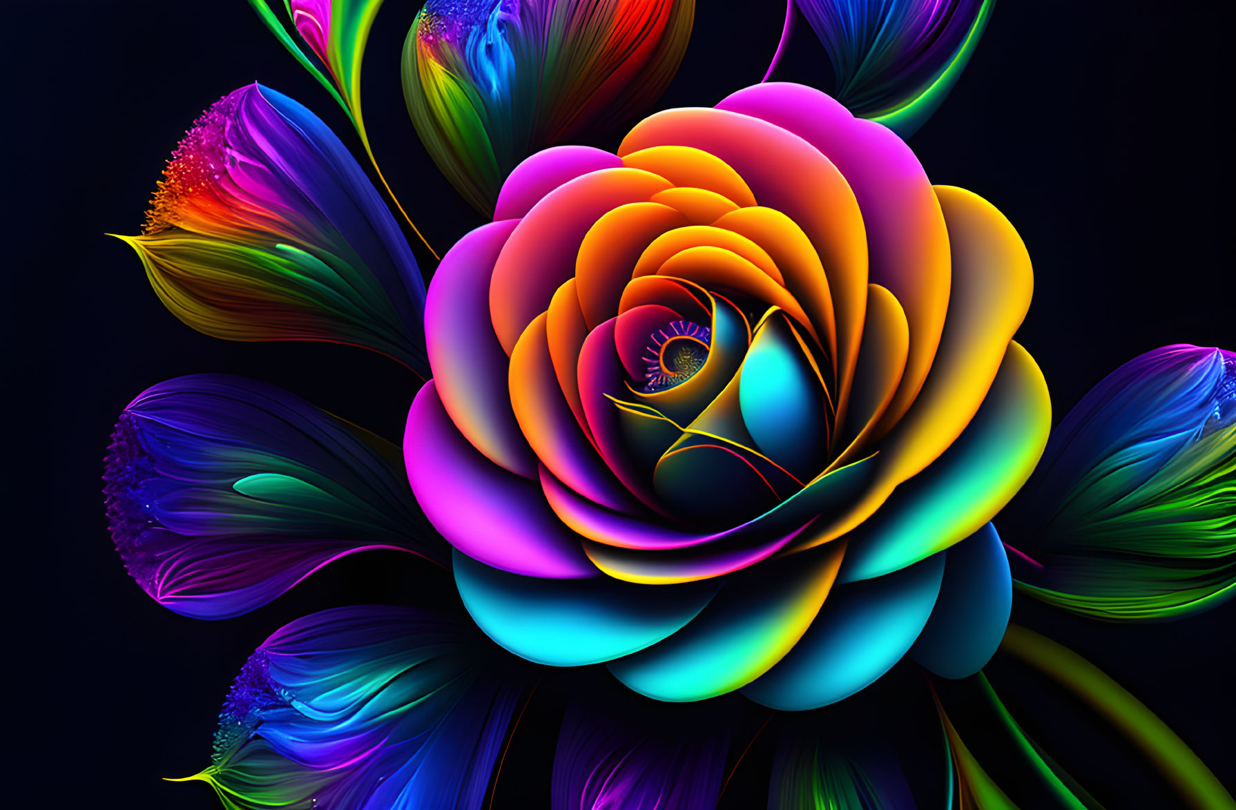 Colorful Stylized Rose Artwork on Dark Background