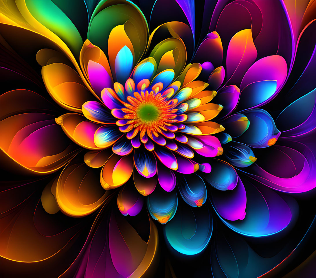 Colorful Abstract Flower Artwork on Dark Background