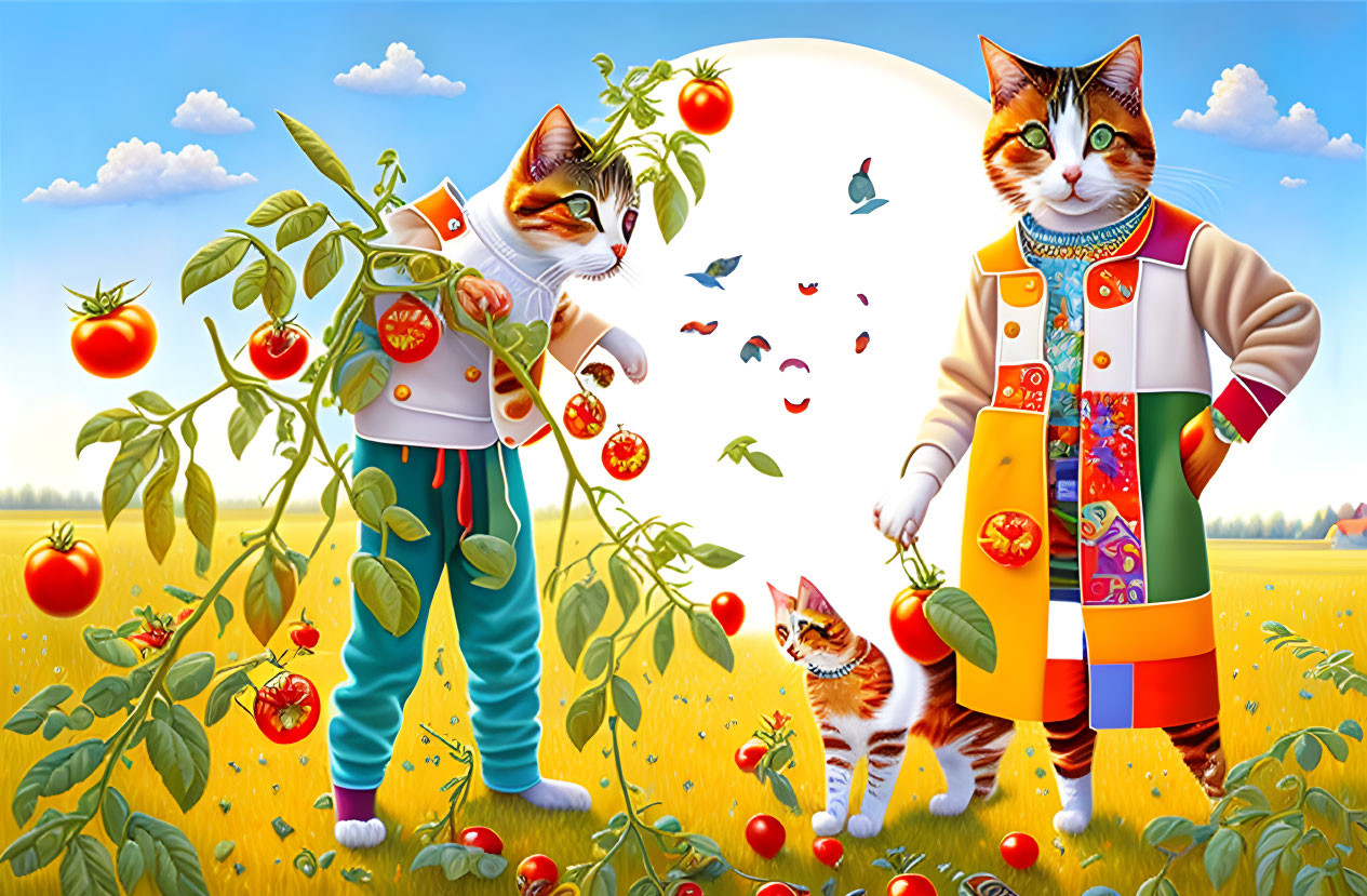 Patchwork by Ivan Rabuzin's style. Cats play tomat