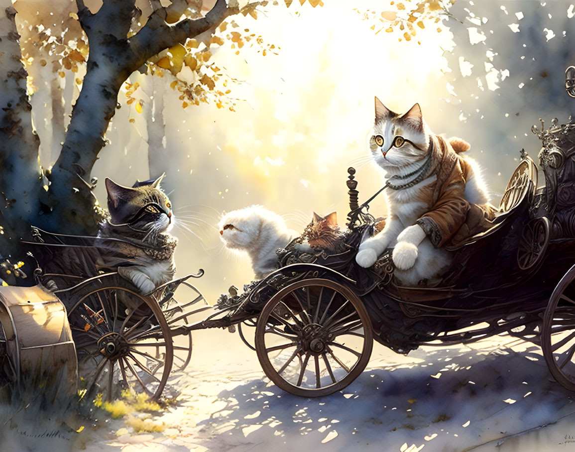 Old man driving cat with handle, by Jean-Baptiste 
