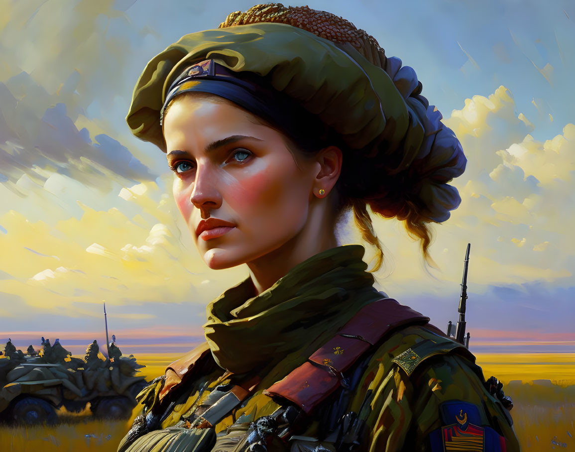 Ukrainian female soldier, full body, defiant and d