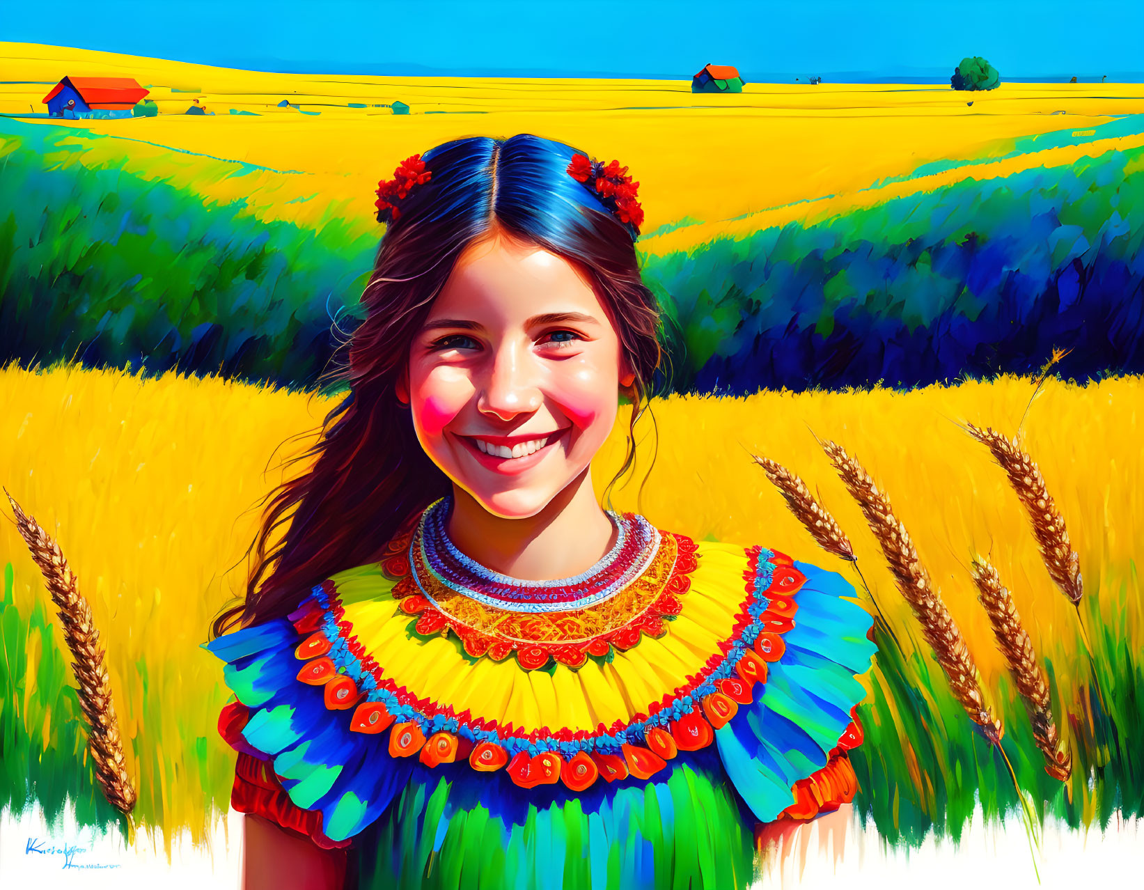 A smiling girl in a traditional Ukrainian outfit s