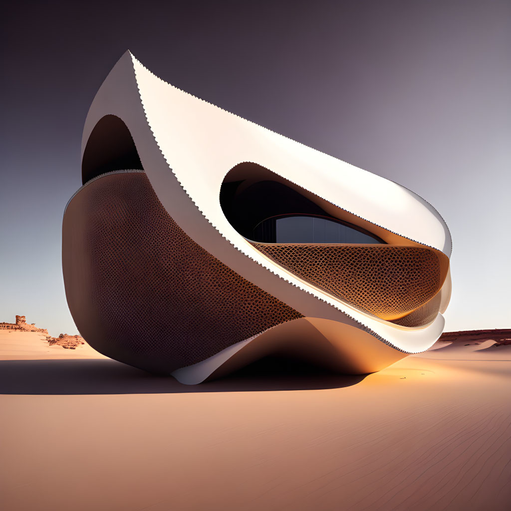 Modern desert building with white facade and bronze walls under blue skies