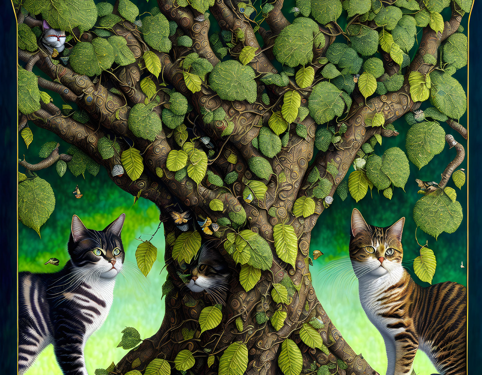 gold dicatus tree with leaves, cats. extreme detai