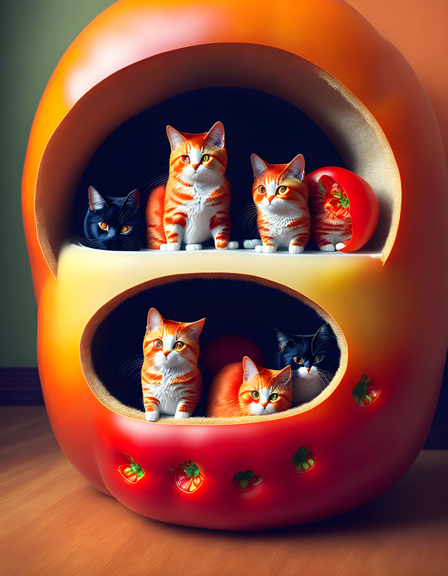 A house of tomato cats