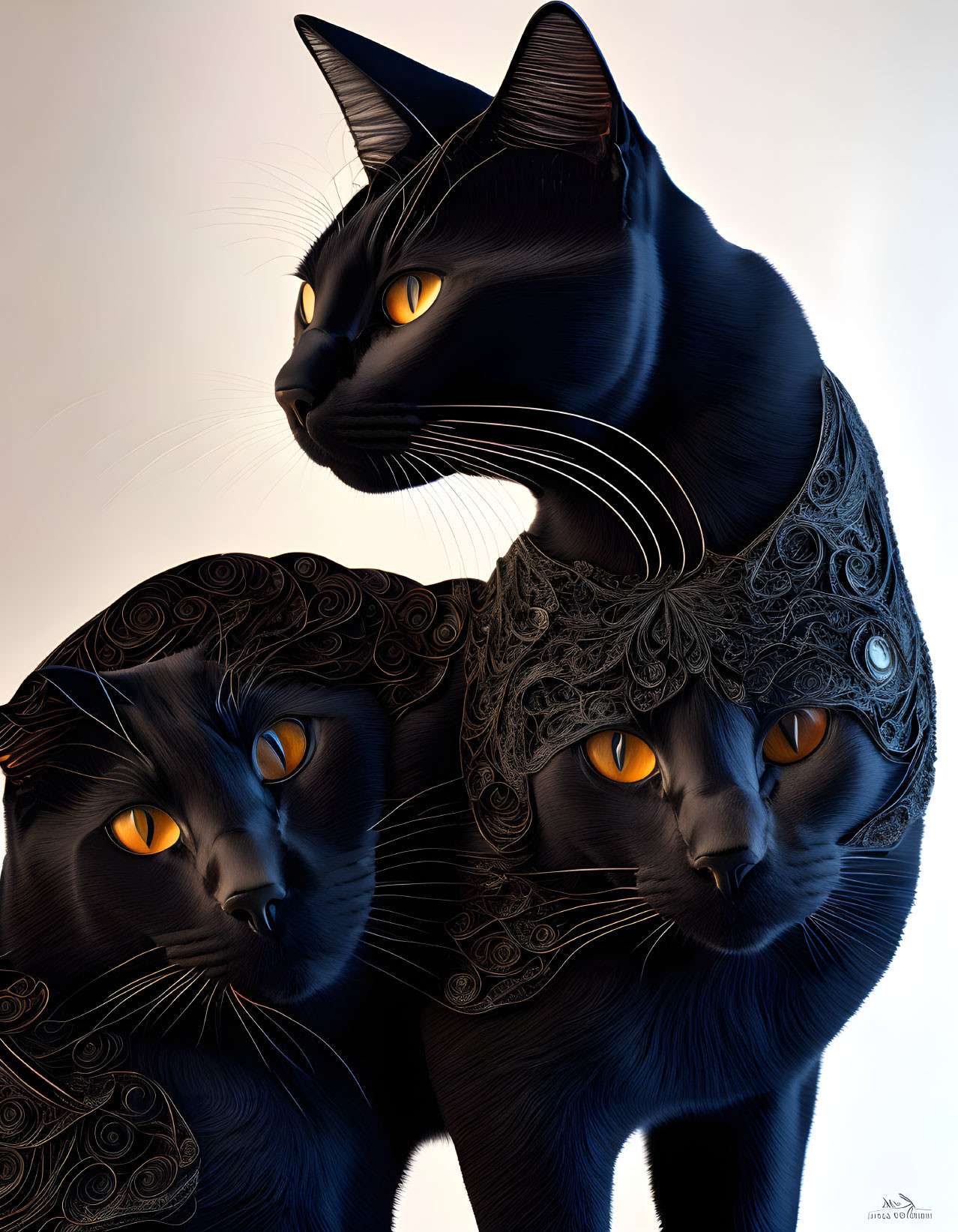 Paper Cut, quilling, photorealistic black cats, wh